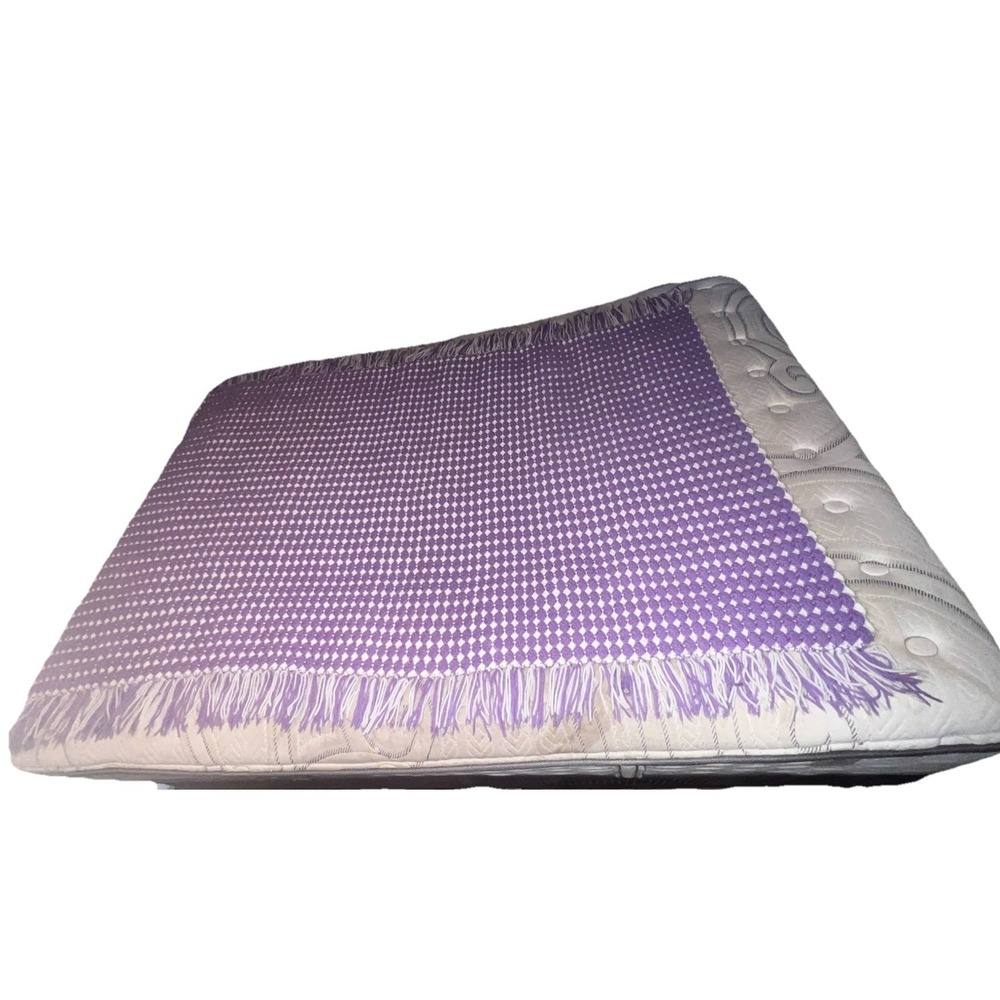 purple white crochet afghan throw blanket 68 X 53 Inches‎ w/Tassels Reversible
